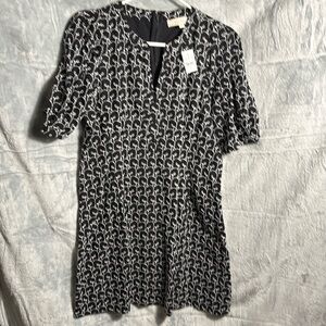 Loft Dress NWT women's black and white eyelet print & texture dress size 8 midi